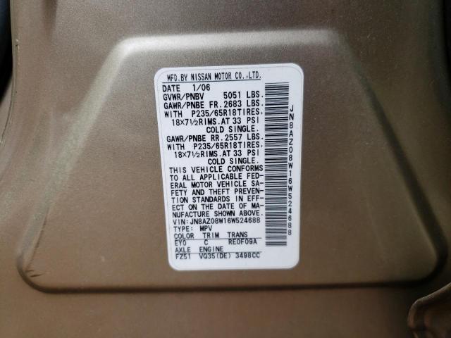 Photo 10 from auction – 2006 NISSAN MURANO SL with VIN JN8AZ08W16W524688