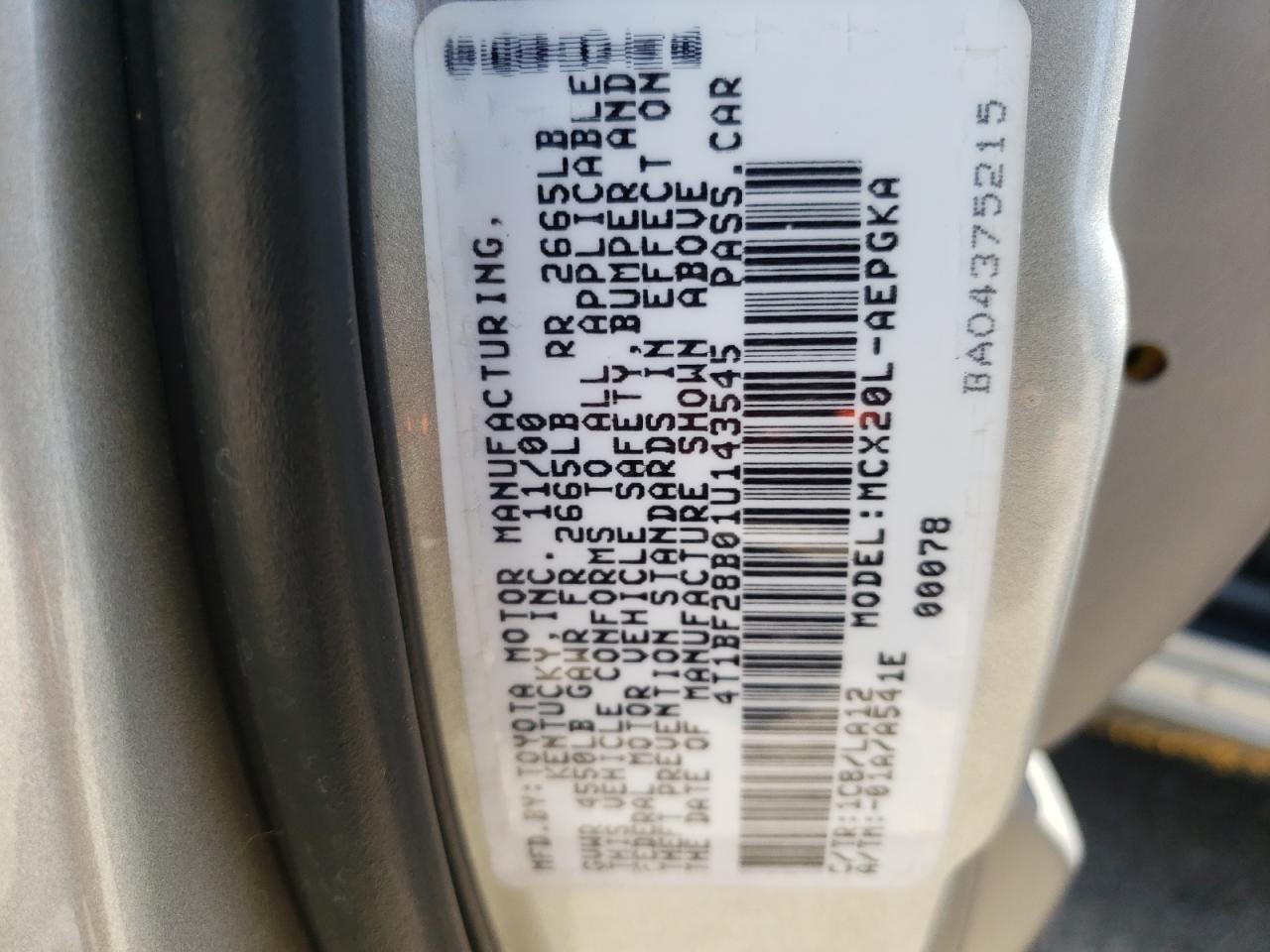 Photo 10 from auction – 2001 TOYOTA AVALON XL with VIN 4T1BF28B01U143545