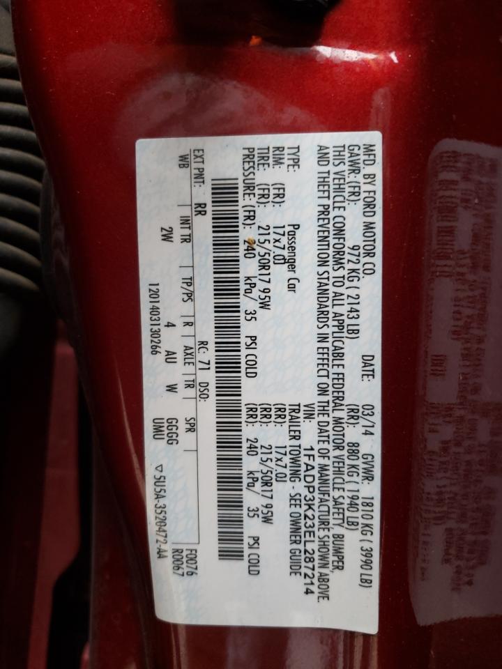 Photo 10 from auction – 2014 FORD FOCUS SE with VIN 1FADP3K23EL287214