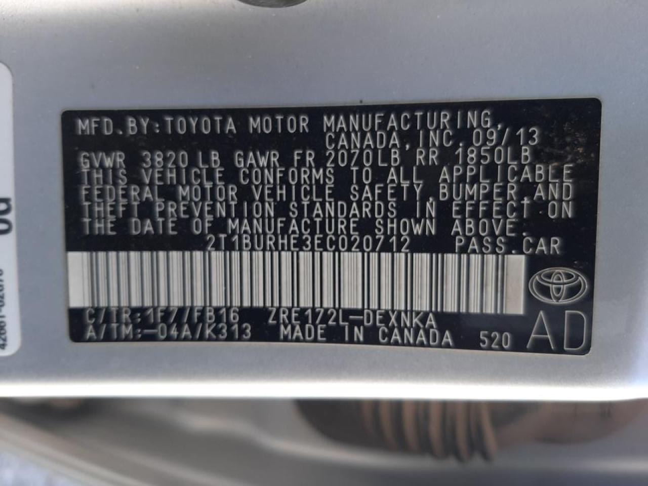 Photo 10 from auction – 2014 TOYOTA COROLLA L with VIN 2T1BURHE3EC020712
