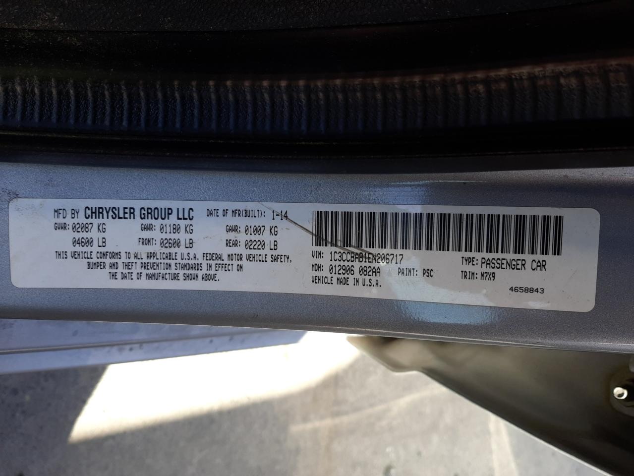 Photo 10 from auction – 2014 CHRYSLER 200 LX with VIN 1C3CCBAB1EN206717