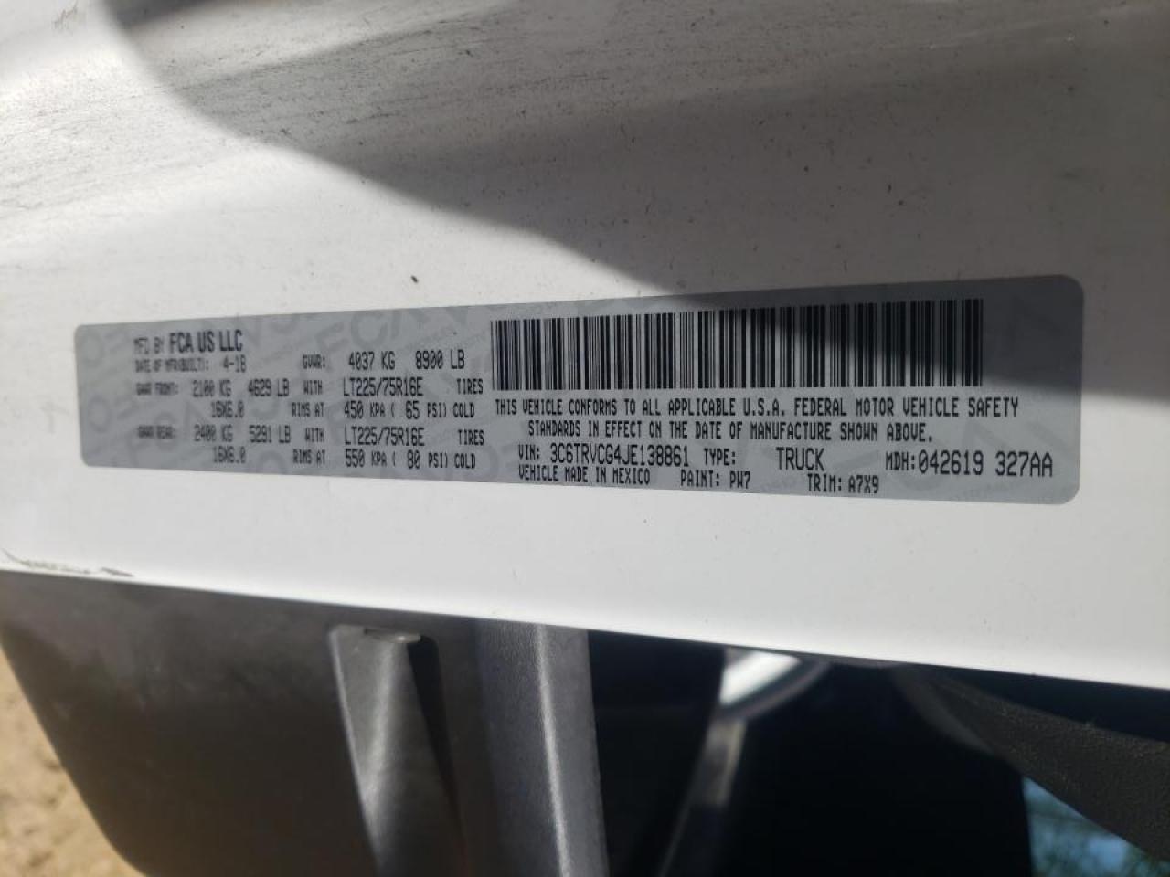 Photo 10 from auction – 2018 RAM PROMASTER with VIN 3C6TRVCG4JE138861