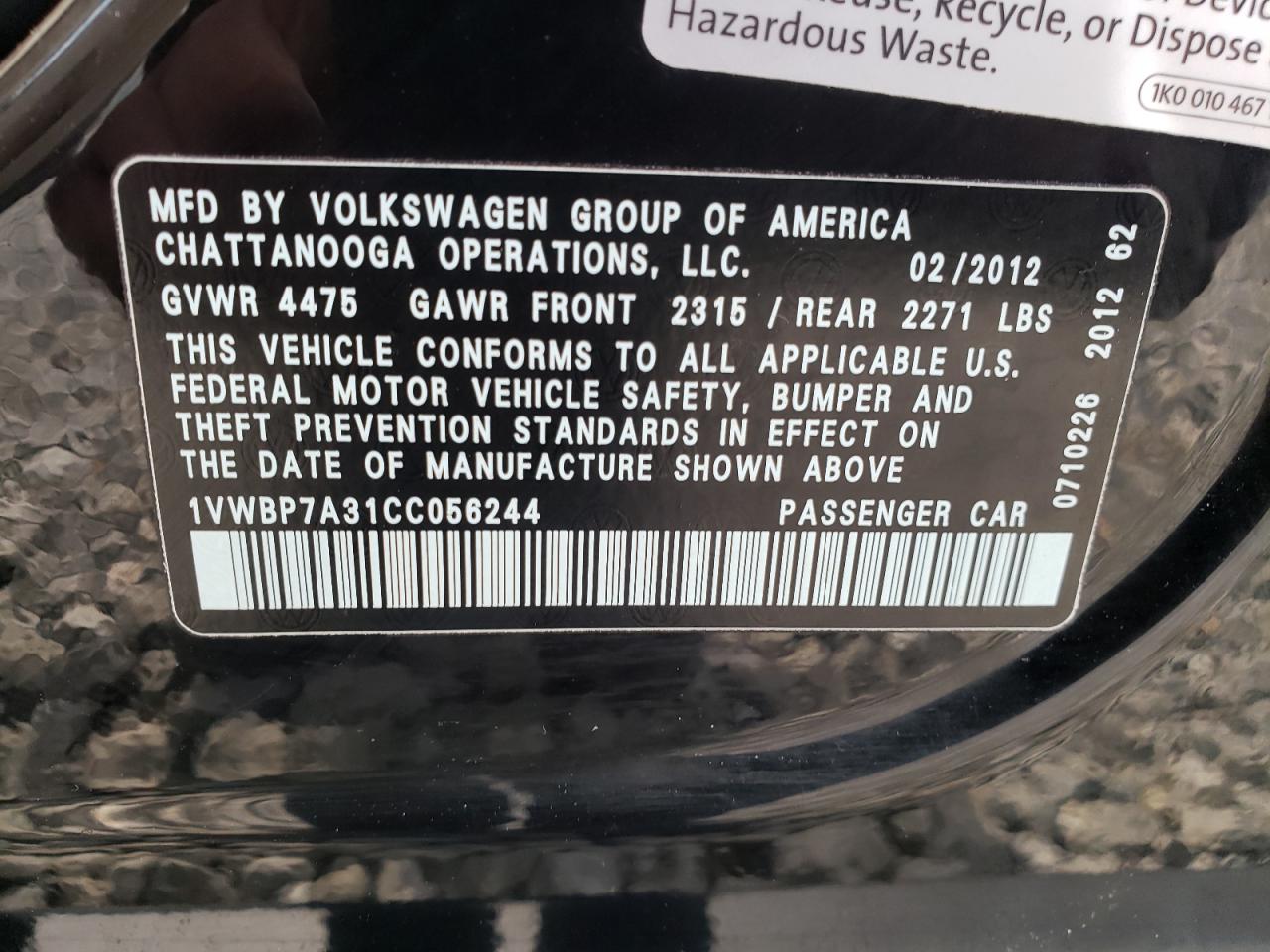 Photo 10 from auction – 2012 VOLKSWAGEN PASSAT SE with VIN 1VWBP7A31CC056244