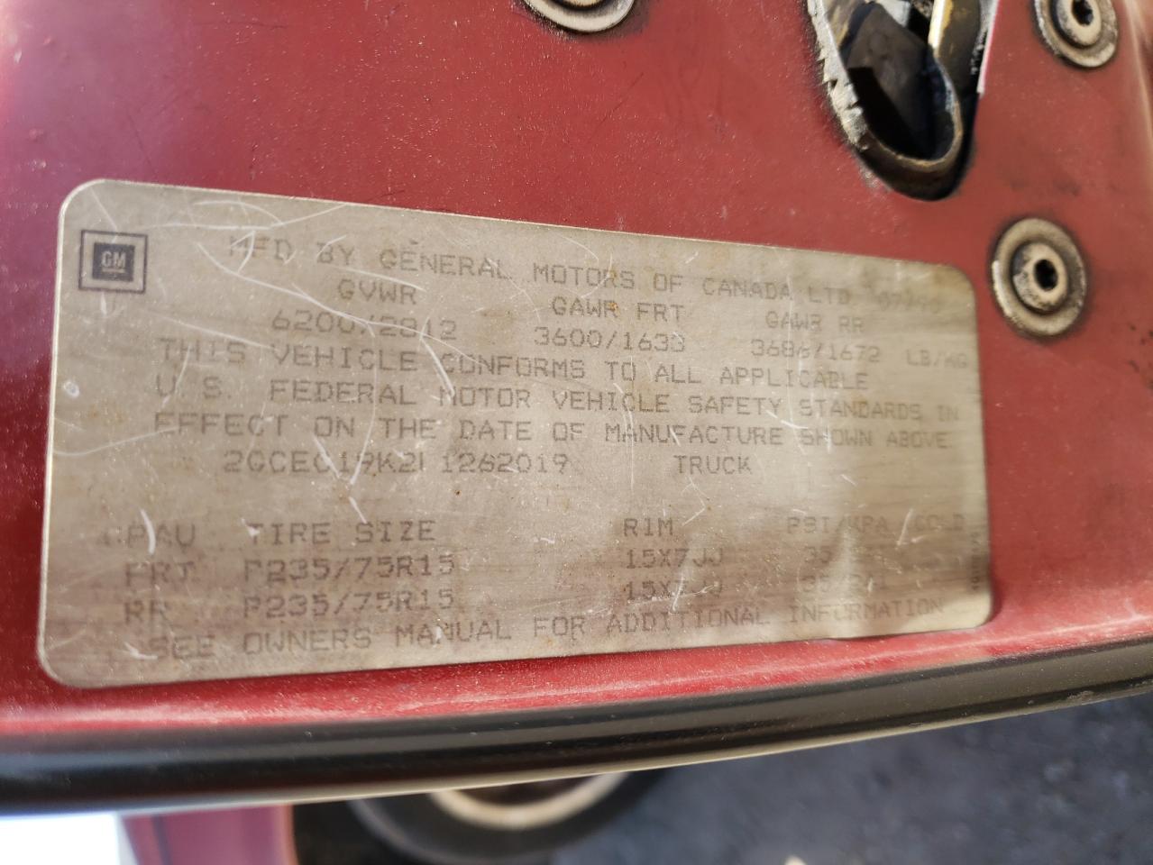 Photo 10 from auction – 1990 CHEVROLET GMT-400 C1 with VIN 2GCEC19K2L1262019