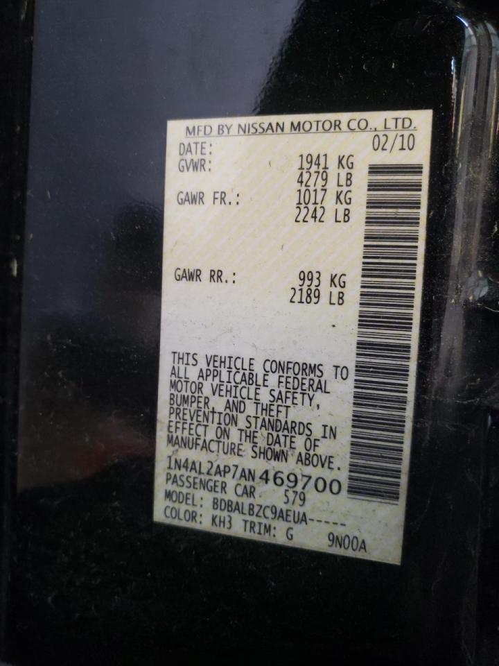 Photo 10 from auction – 2010 NISSAN ALTIMA BAS with VIN 1N4AL2AP7AN469700
