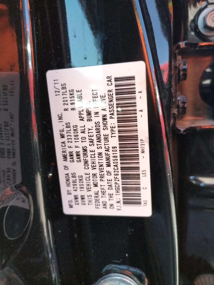 Photo 10 from auction – 2012 HONDA ACCORD SE with VIN 1HGCP2F62CA058109