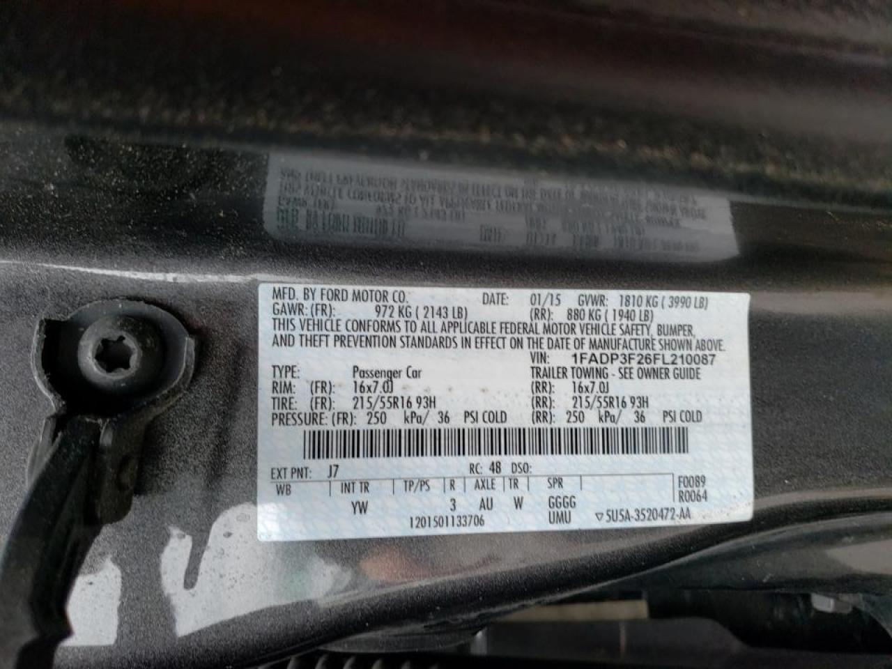 Photo 10 from auction – 2015 FORD FOCUS SE with VIN 1FADP3F26FL210087
