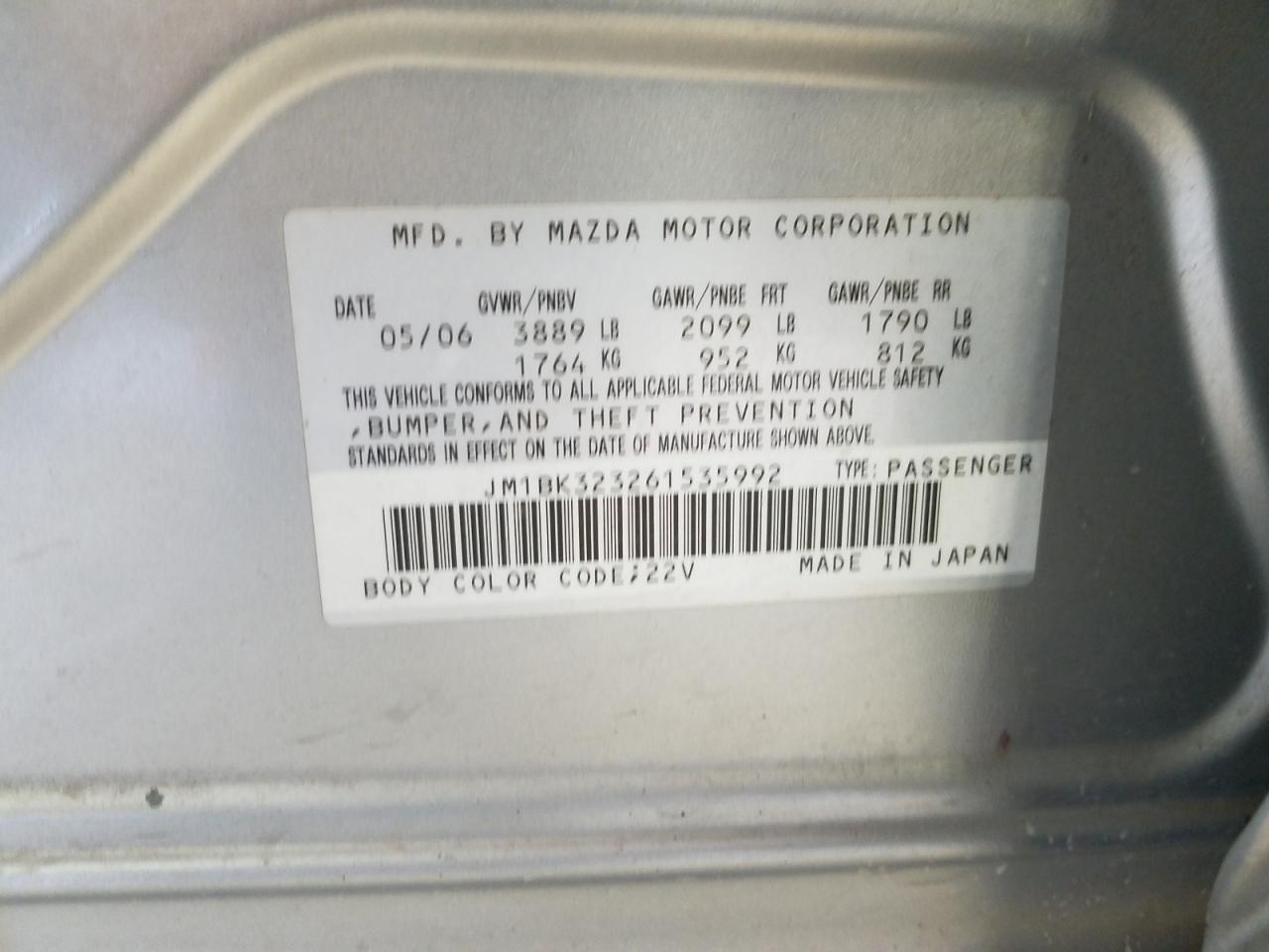 Photo 10 from auction – 2006 MAZDA 3 S with VIN JM1BK323261535992