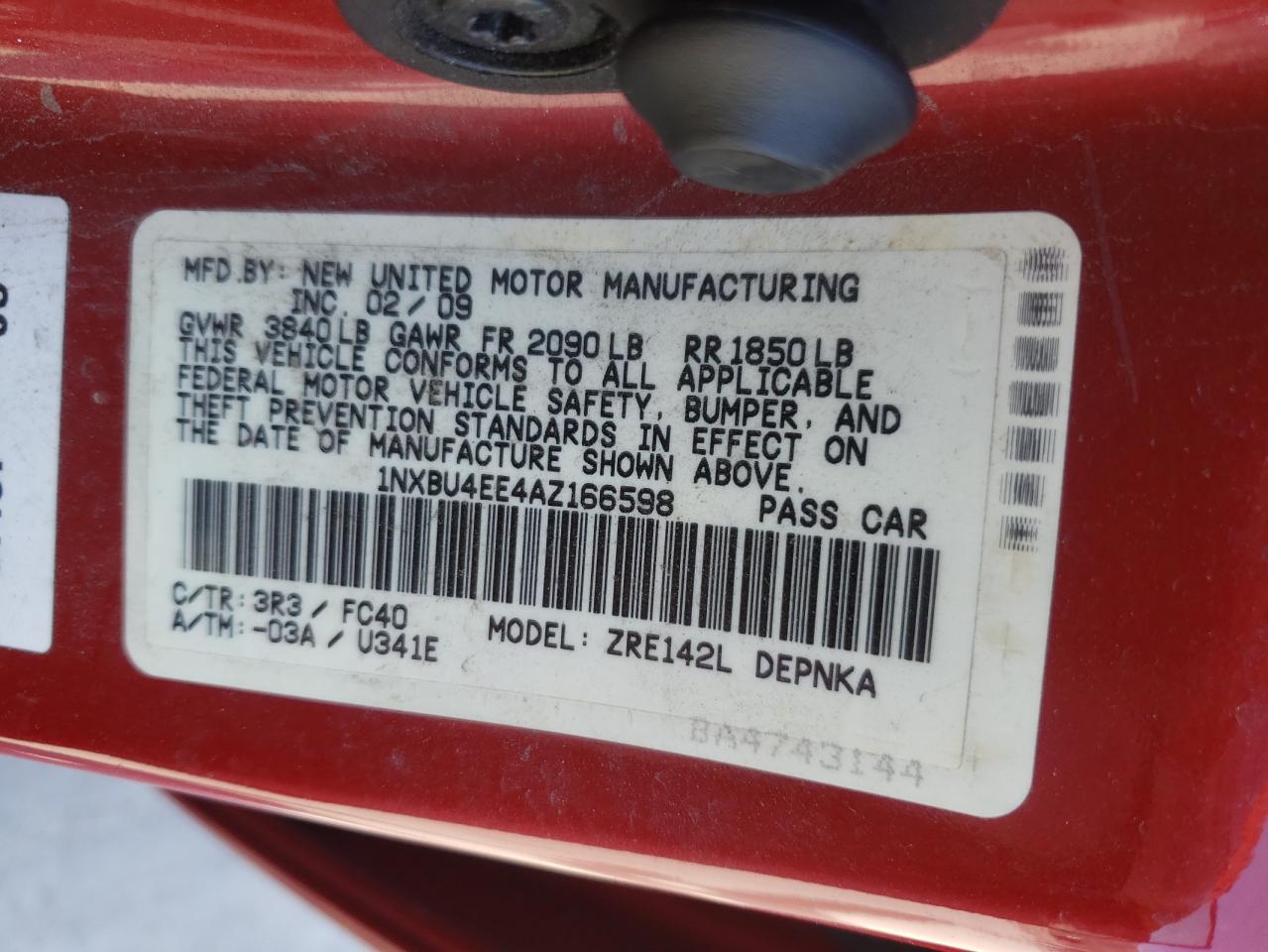 Photo 10 from auction – 2010 TOYOTA CORROLLA with VIN 1NXBU4EE4AZ166598