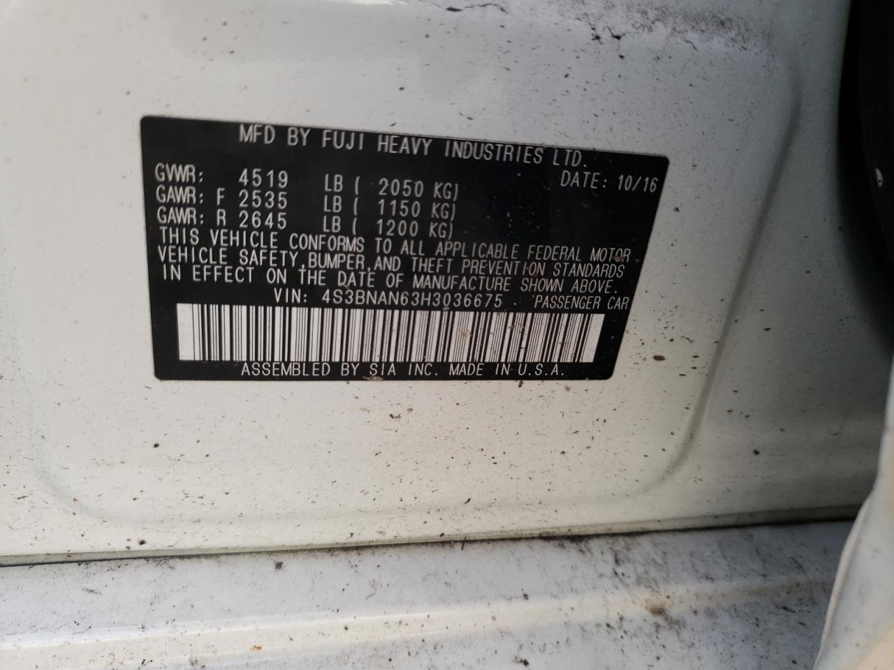 Photo 10 from auction – 2017 SUBARU LEGACY 2.5 with VIN 4S3BNAN63H3036675