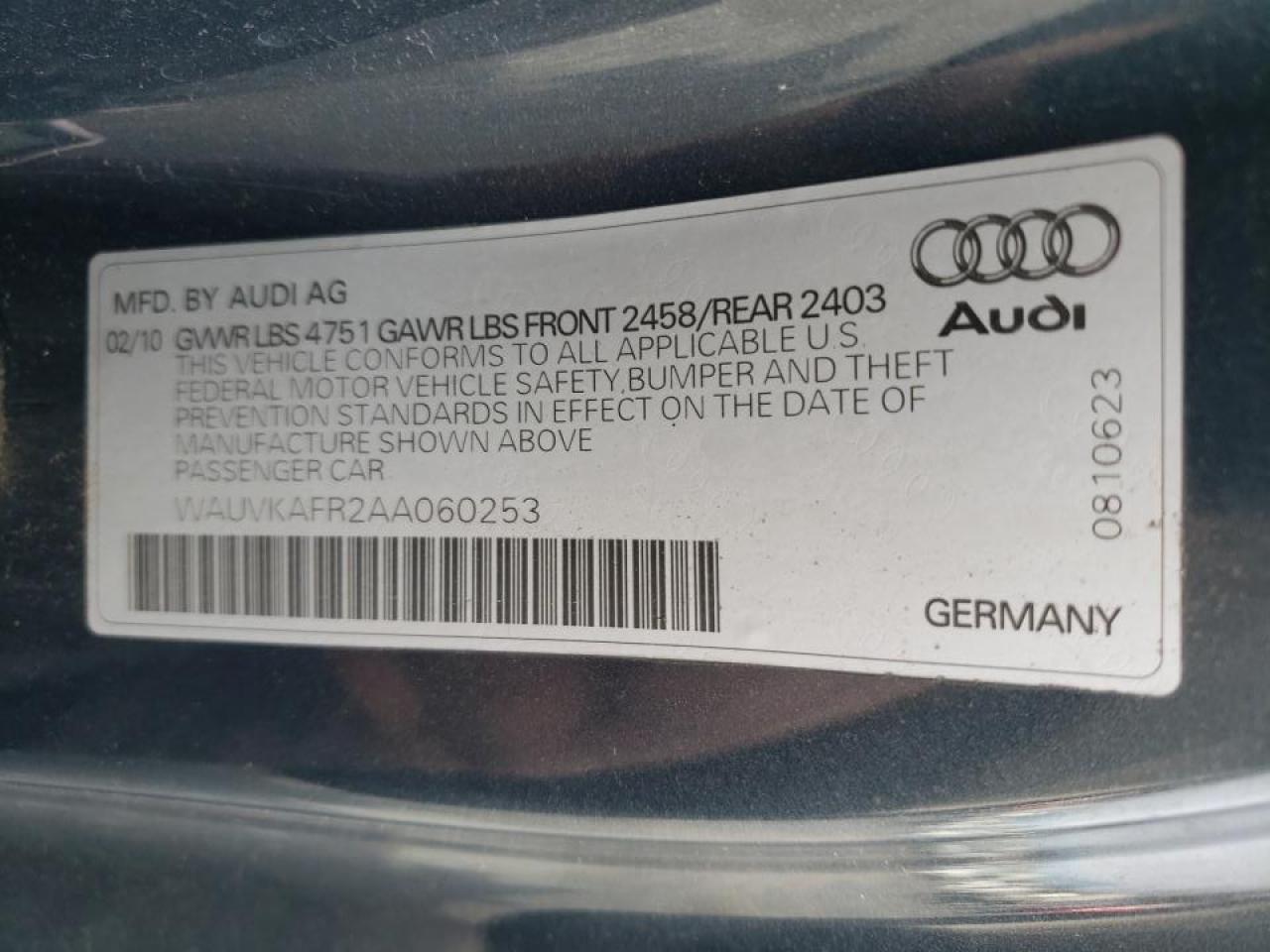Photo 10 from auction – 2010 AUDI A5 PRESTIG with VIN WAUVKAFR2AA060253