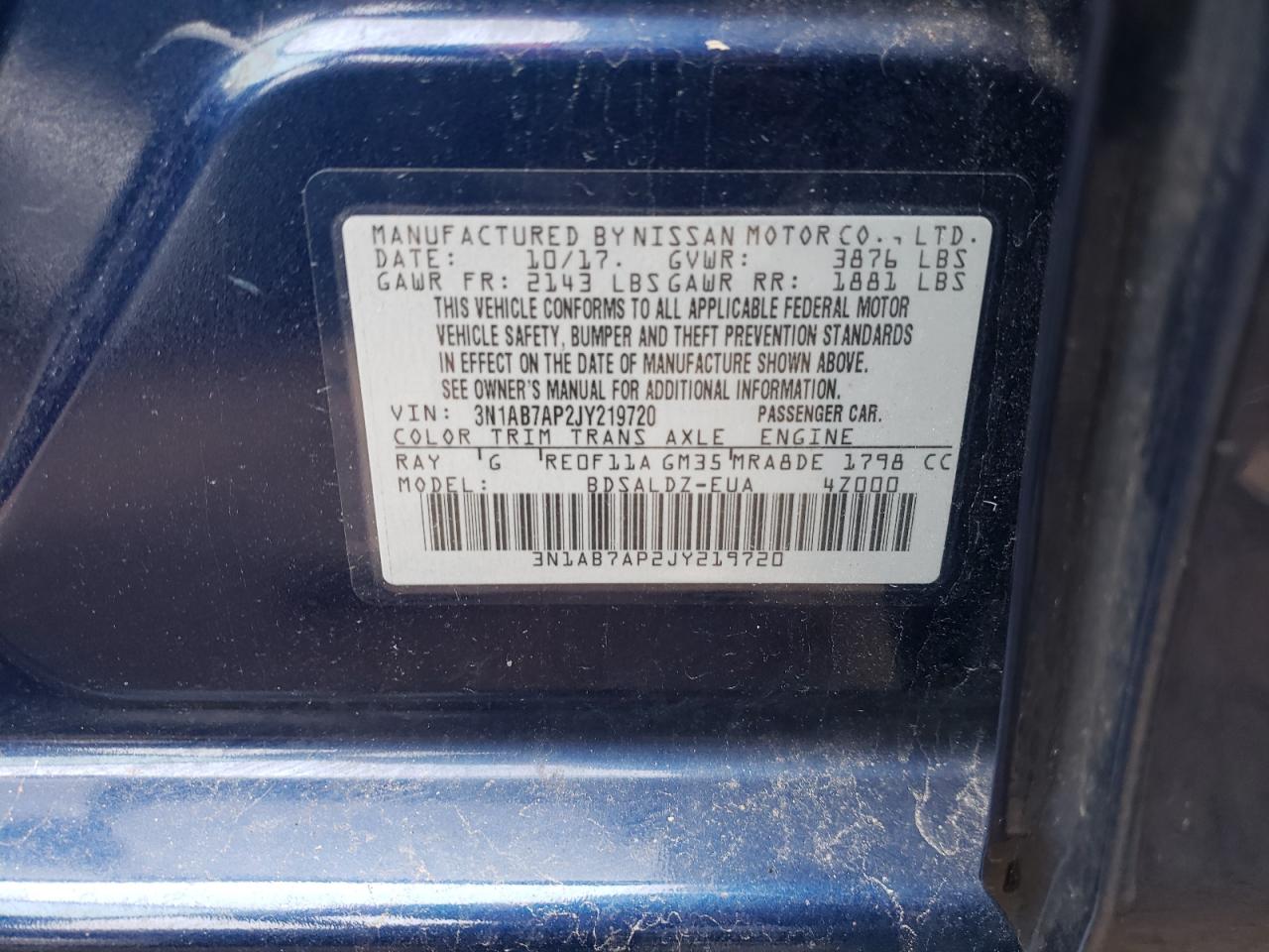 Photo 10 from auction – 2018 NISSAN SENTRA S with VIN 3N1AB7AP2JY219720