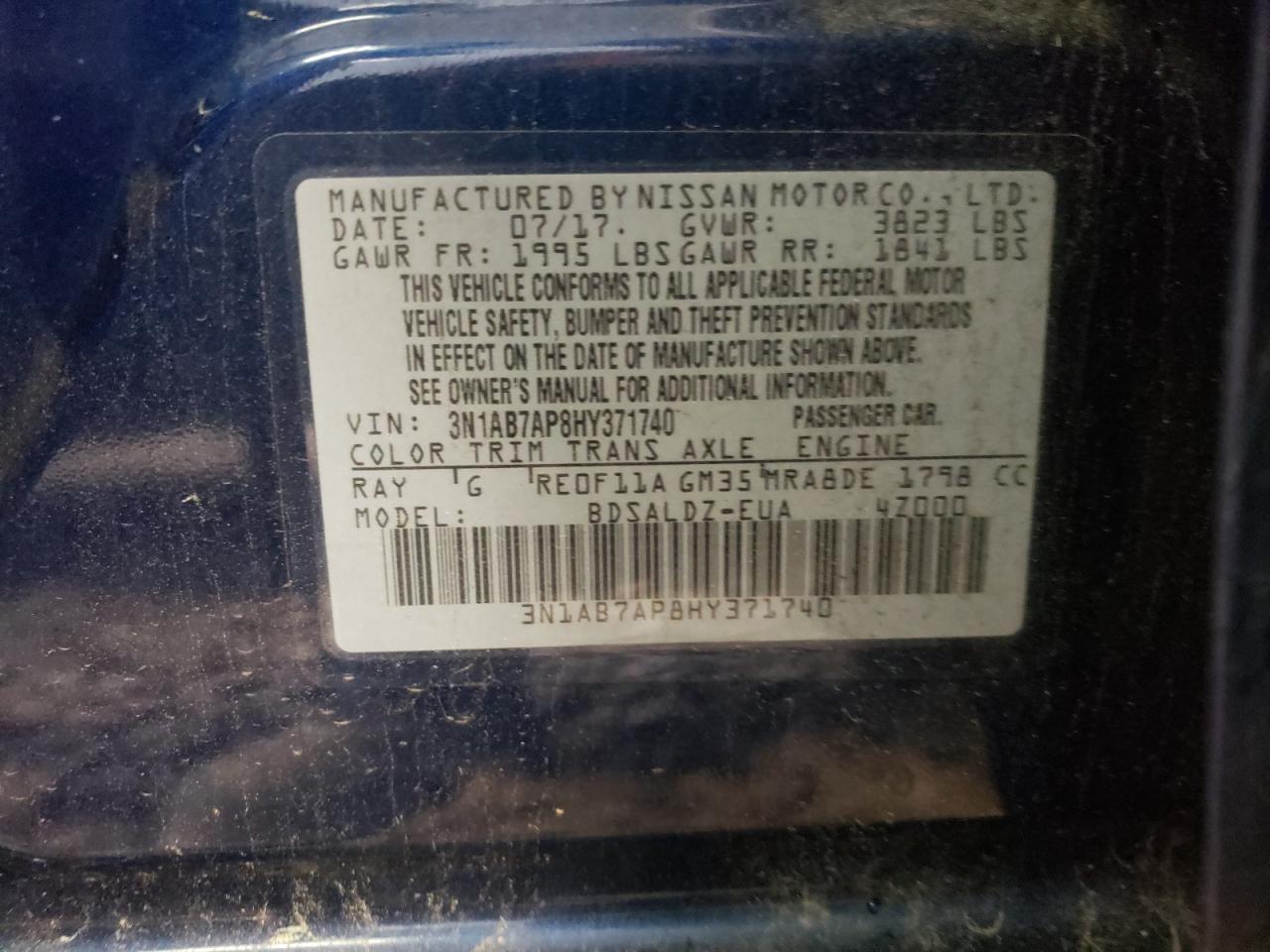Photo 10 from auction – 2017 NISSAN SENTRA S with VIN 3N1AB7AP8HY371740
