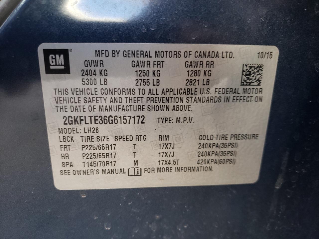 Photo 10 from auction – 2016 GMC TERRAIN SL with VIN 2GKFLTE36G6157172