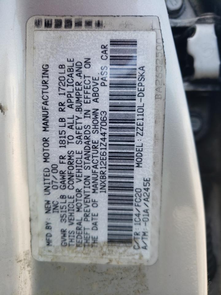 Photo 10 from auction – 2001 TOYOTA COROLLA CE with VIN 1NXBR12E61Z447063