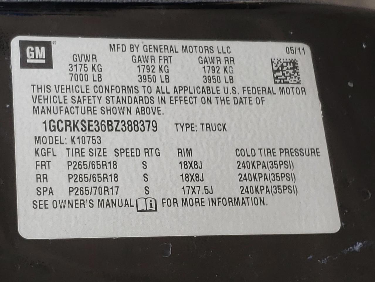 Photo 10 from auction – 2011 CHEVROLET SILVERADO with VIN 1GCRKSE36BZ388379