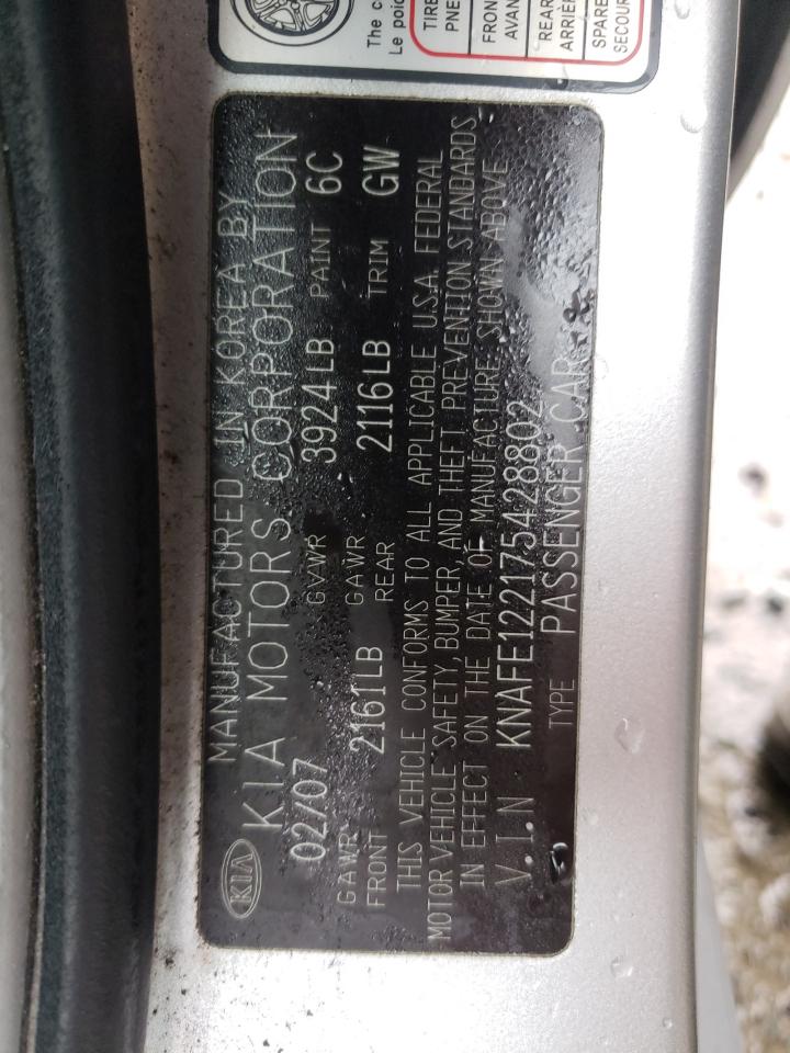 Photo 10 from auction – 2007 KIA SPECTRA EX with VIN KNAFE122175428802