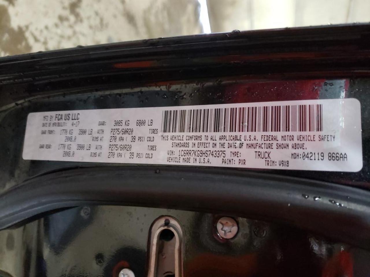 Photo 10 from auction – 2017 RAM 1500 ST with VIN 1C6RR7KG9HS743375