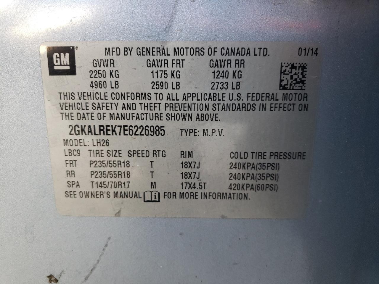 Photo 10 from auction – 2014 GMC TERRAIN SL with VIN 2GKALREK7E6226985