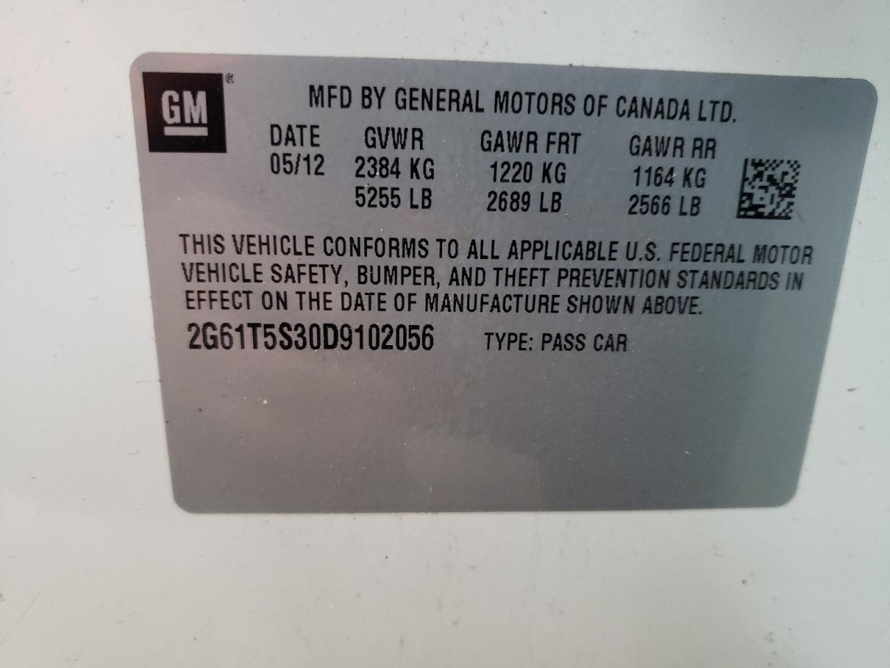 Photo 10 from auction – 2013 CADILLAC XTS PREMIU with VIN 2G61T5S30D9102056