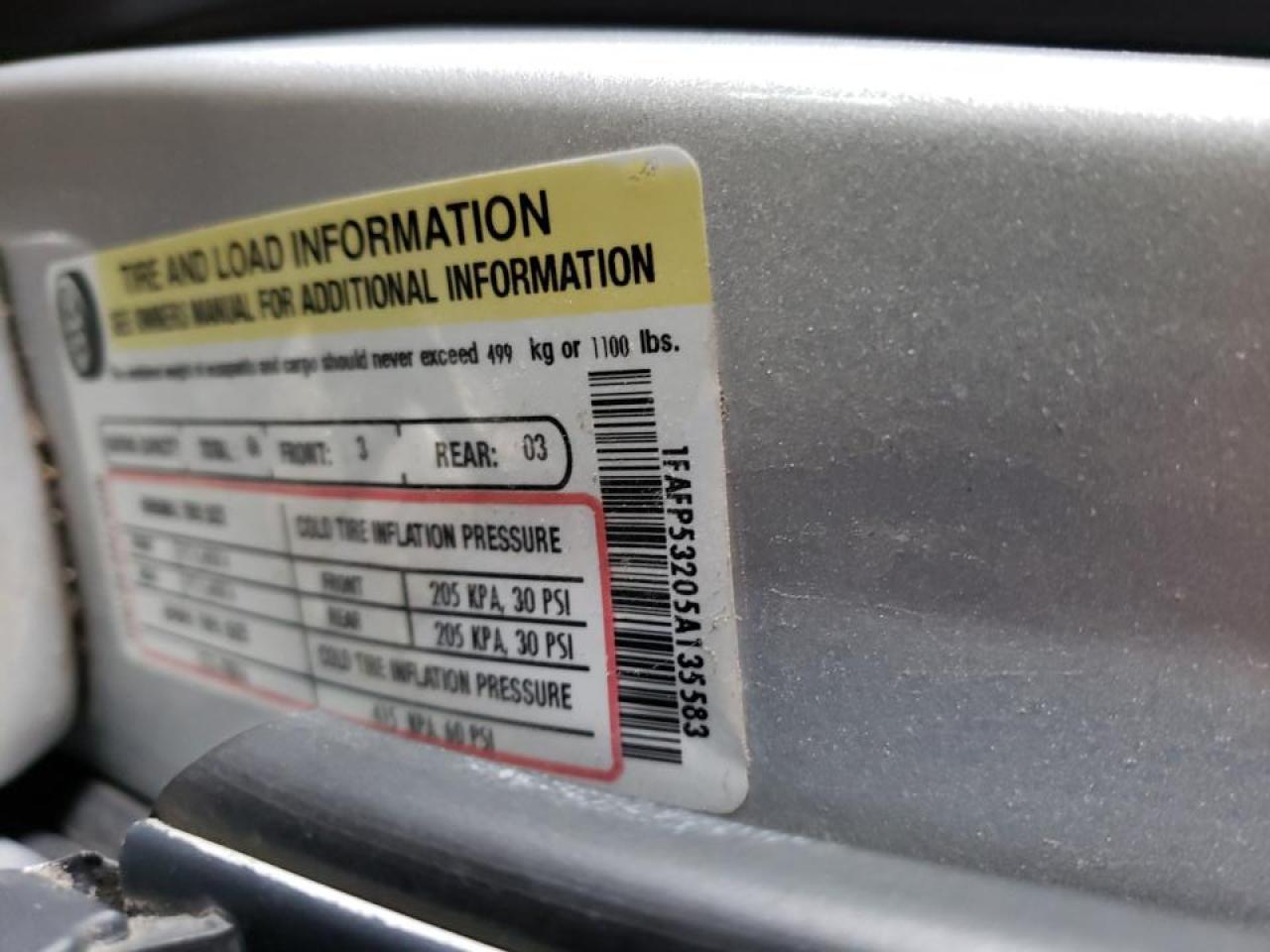 Photo 10 from auction – 2005 FORD TAURUS SE with VIN 1FAFP53205A135583