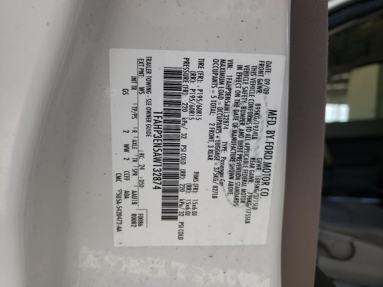 Photo 10 from auction – 2010 FORD FOCUS S with VIN 1FAHP3EN5AW132874