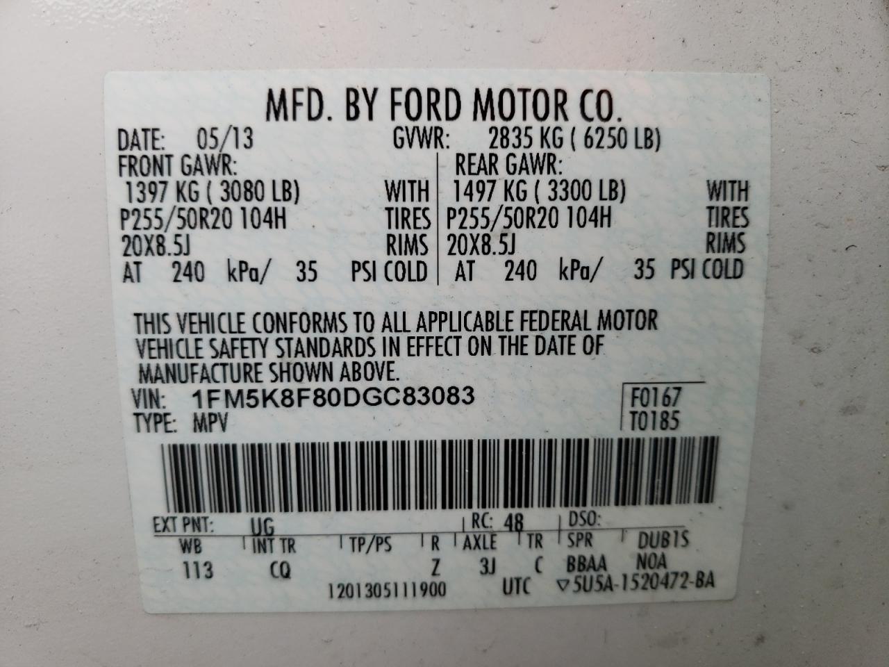 Photo 10 from auction – 2013 FORD EXPLORER L with VIN 1FM5K8F80DGC83083