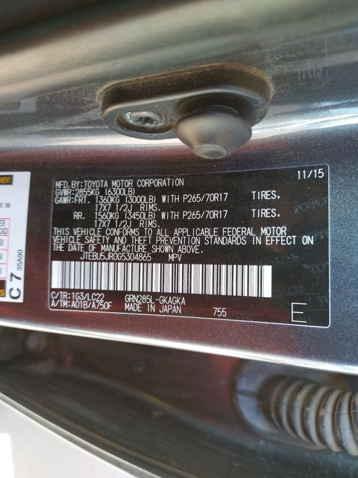 Photo 10 from auction – 2016 TOYOTA 4RUNNER SR with VIN JTEBU5JR0G5304865