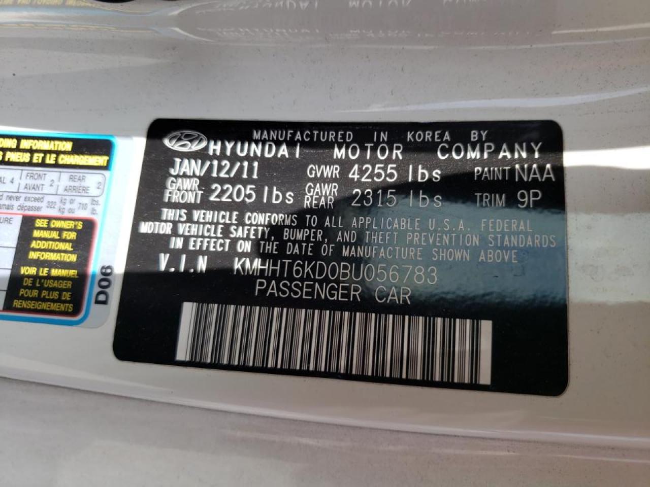 Photo 10 from auction – 2011 HYUNDAI GENESIS CO with VIN KMHHT6KD0BU056783