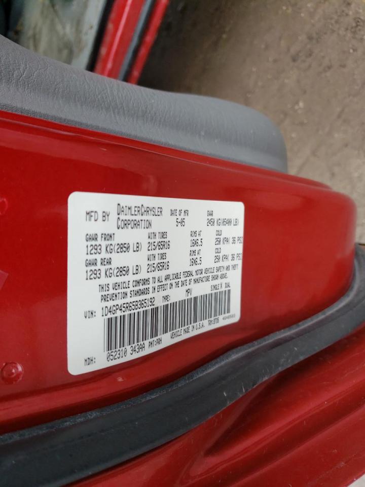 صورة رقم 10 من المزاد - 2005 DODGE CARAVAN SX مع VIN 1D4GP45R65B365192