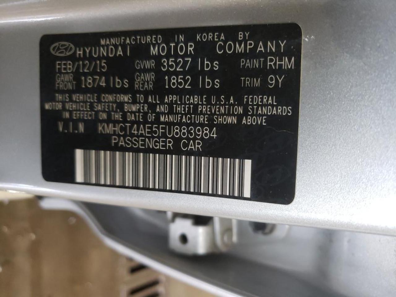 Photo 10 from auction – 2015 HYUNDAI ACCENT GLS with VIN KMHCT4AE5FU883984