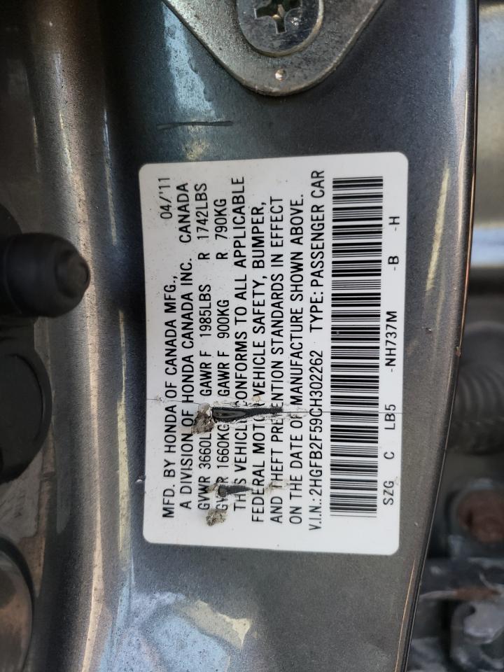 Photo 10 from auction – 2012 HONDA CIVIC LX with VIN 2HGFB2F59CH302262