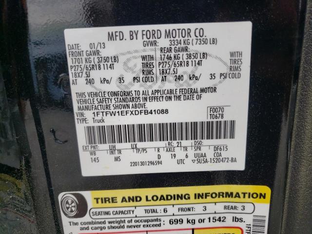 Photo 10 from auction – 2013 FORD F150 SUPER with VIN 1FTFW1EFXDFB41088