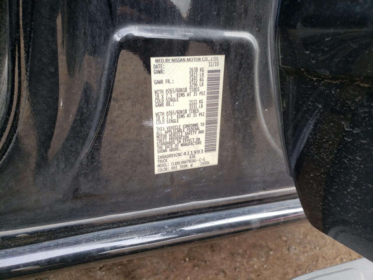 Photo 10 from auction – 2011 NISSAN FRONTIER S with VIN 1N6AD0EV2BC411993