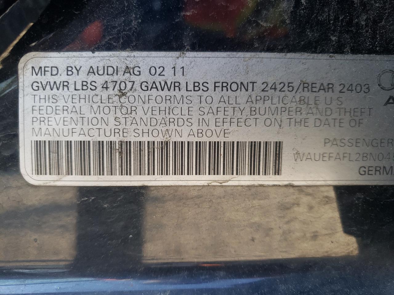 Photo 10 from auction – 2011 AUDI A4 PREMIUM with VIN WAUEFAFL2BN045679