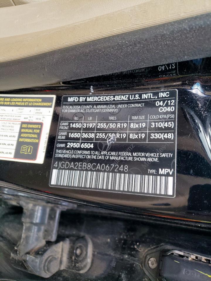 Photo 10 from auction – 2012 MERCEDES-BENZ ML 350 BLU with VIN 4JGDA2EB8CA067248