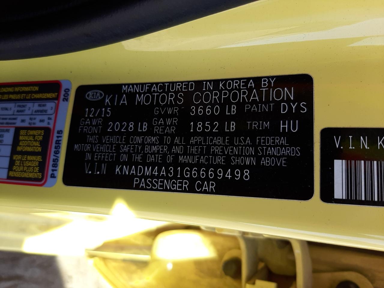 Photo 10 from auction – 2016 KIA RIO LX with VIN KNADM4A31G6669498