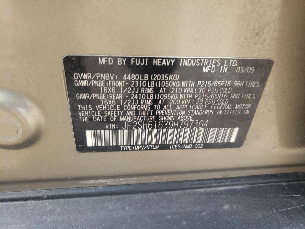 Photo 10 from auction – 2009 SUBARU FORESTER 2 with VIN JF2SH61639H797304