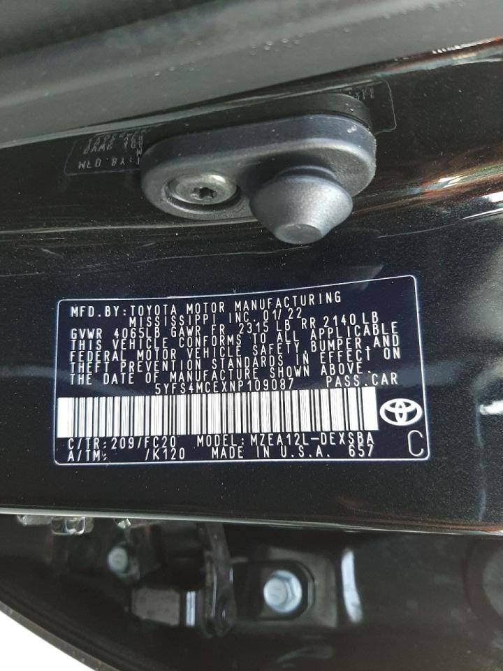 Photo 10 from auction – 2022 TOYOTA COROLLA SE with VIN 5YFS4MCEXNP109087