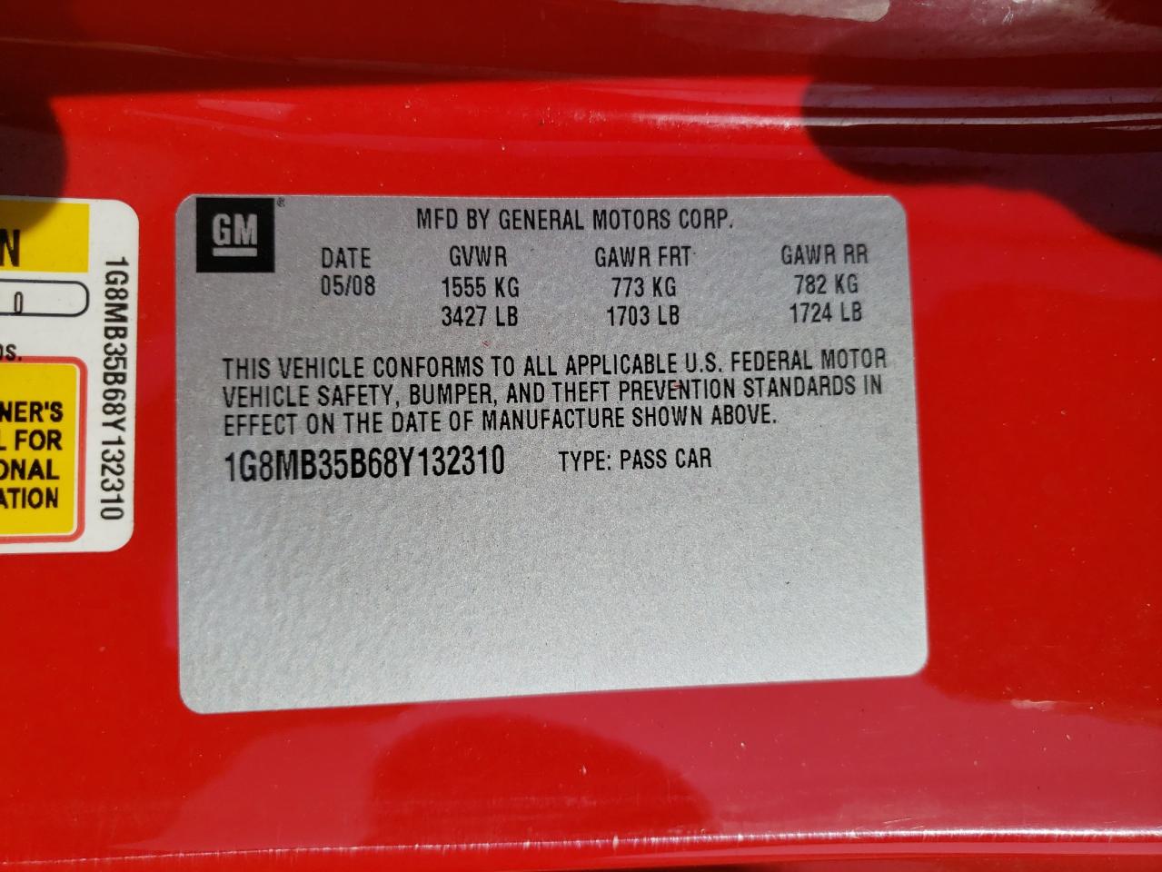 Photo 10 from auction – 2008 SATURN SKY with VIN 1G8MB35B68Y132310