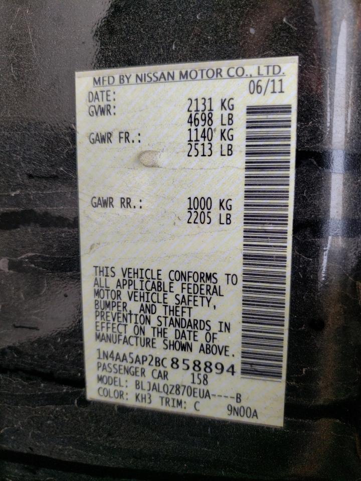 Photo 10 from auction – 2011 NISSAN MAXIMA S with VIN 1N4AA5AP2BC858894