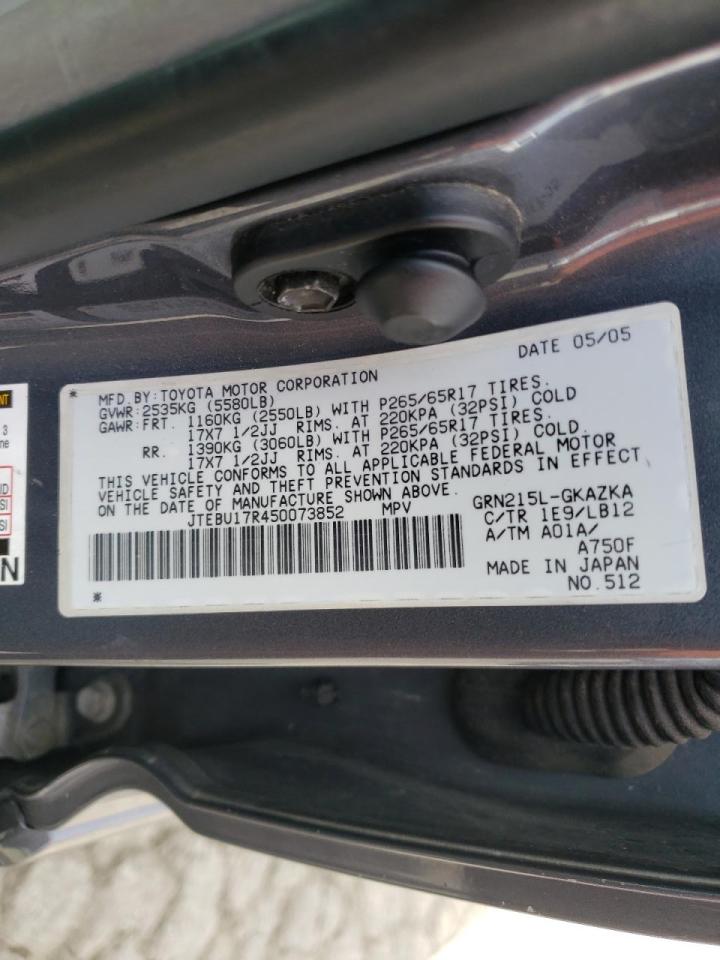 Photo 10 from auction – 2005 TOYOTA 4RUNNER LI with VIN JTEBU17R450073852