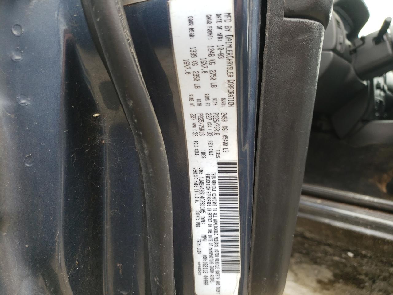 Photo 10 from auction – 2004 JEEP GRAND CHER with VIN 1J4GW48S14C281105