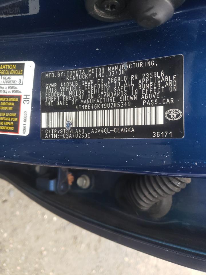 Photo 10 from auction – 2009 TOYOTA CAMRY BASE with VIN 4T1BE46K19U285349