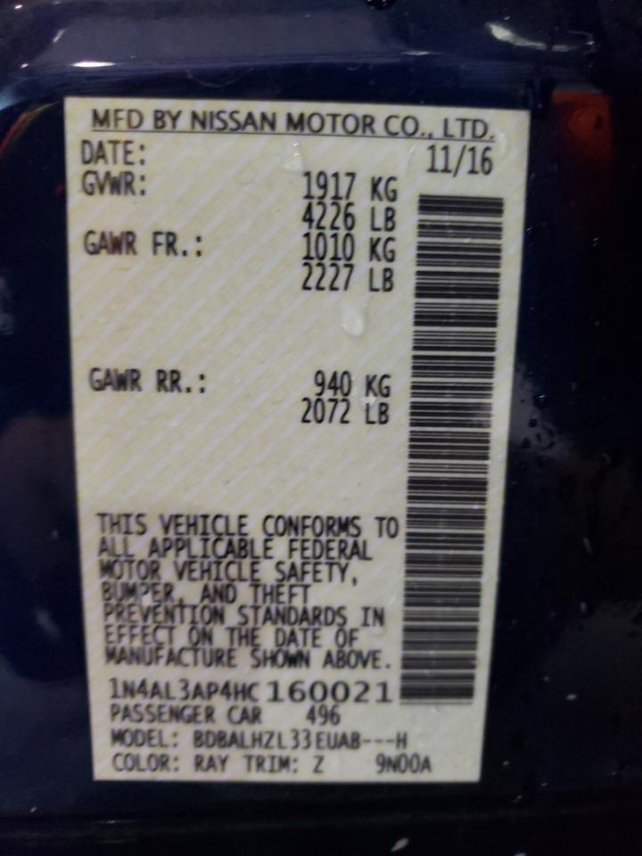 Photo 10 from auction – 2017 NISSAN ALTIMA 2.5 with VIN 1N4AL3AP4HC160021
