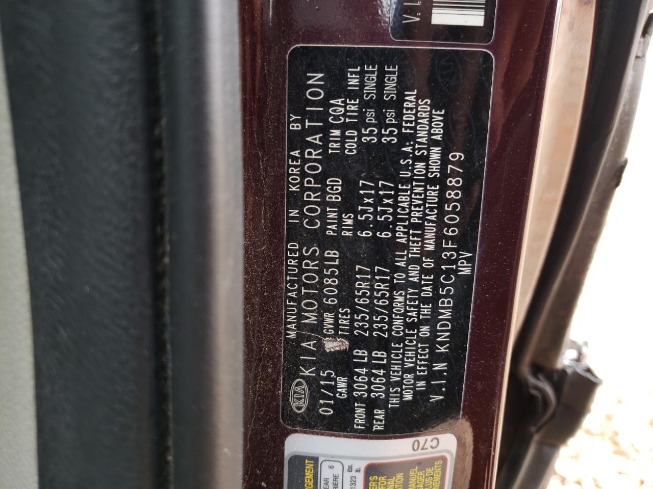 Photo 10 from auction – 2015 KIA SEDONA LX with VIN KNDMB5C13F6058879