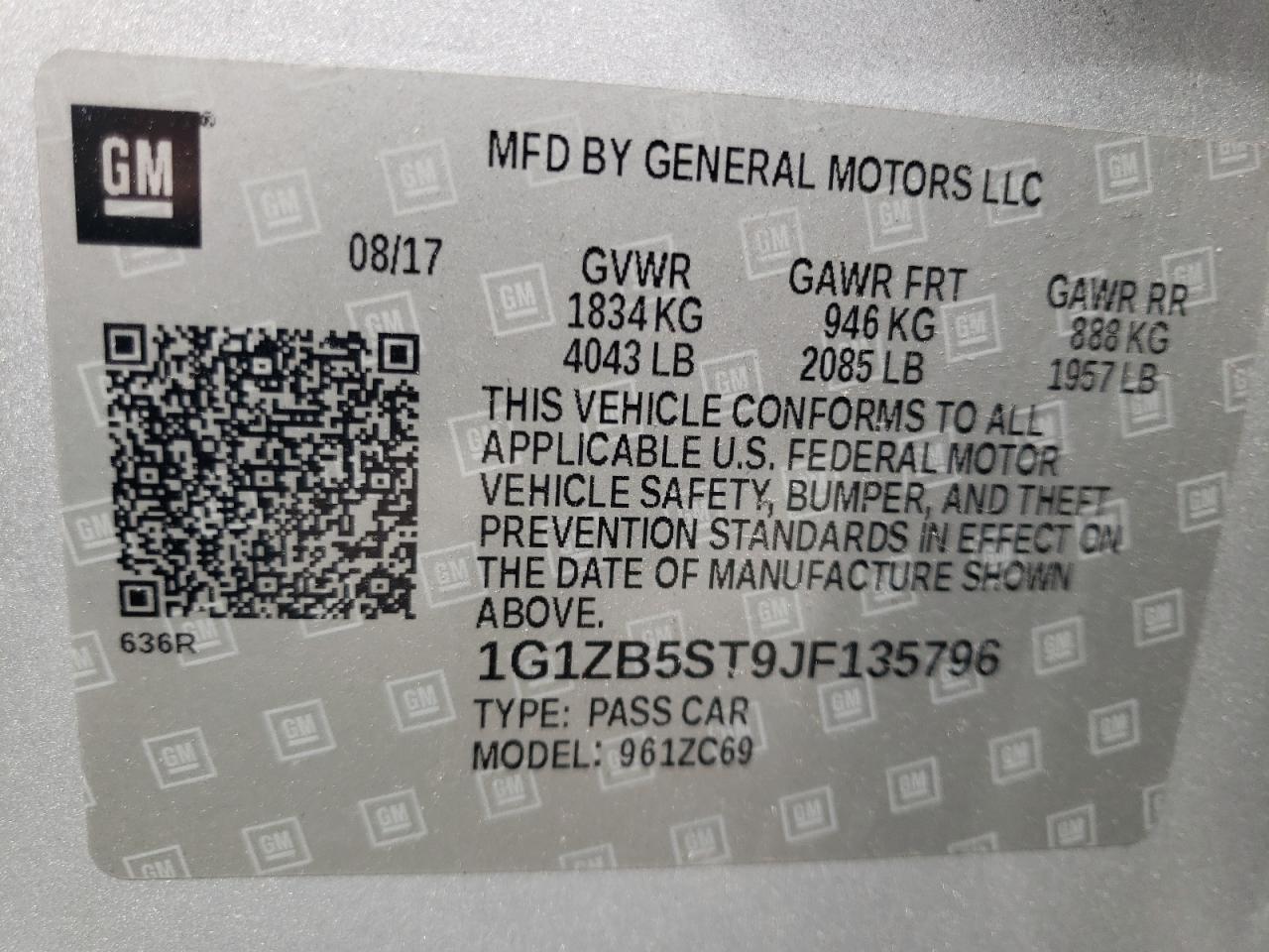 Photo 10 from auction – 2018 CHEVROLET MALIBU LS with VIN 1G1ZB5ST9JF135796