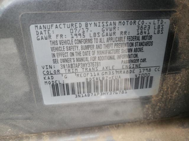 Photo 10 from auction – 2017 NISSAN SENTRA S with VIN 3N1AB7AP3HY376781