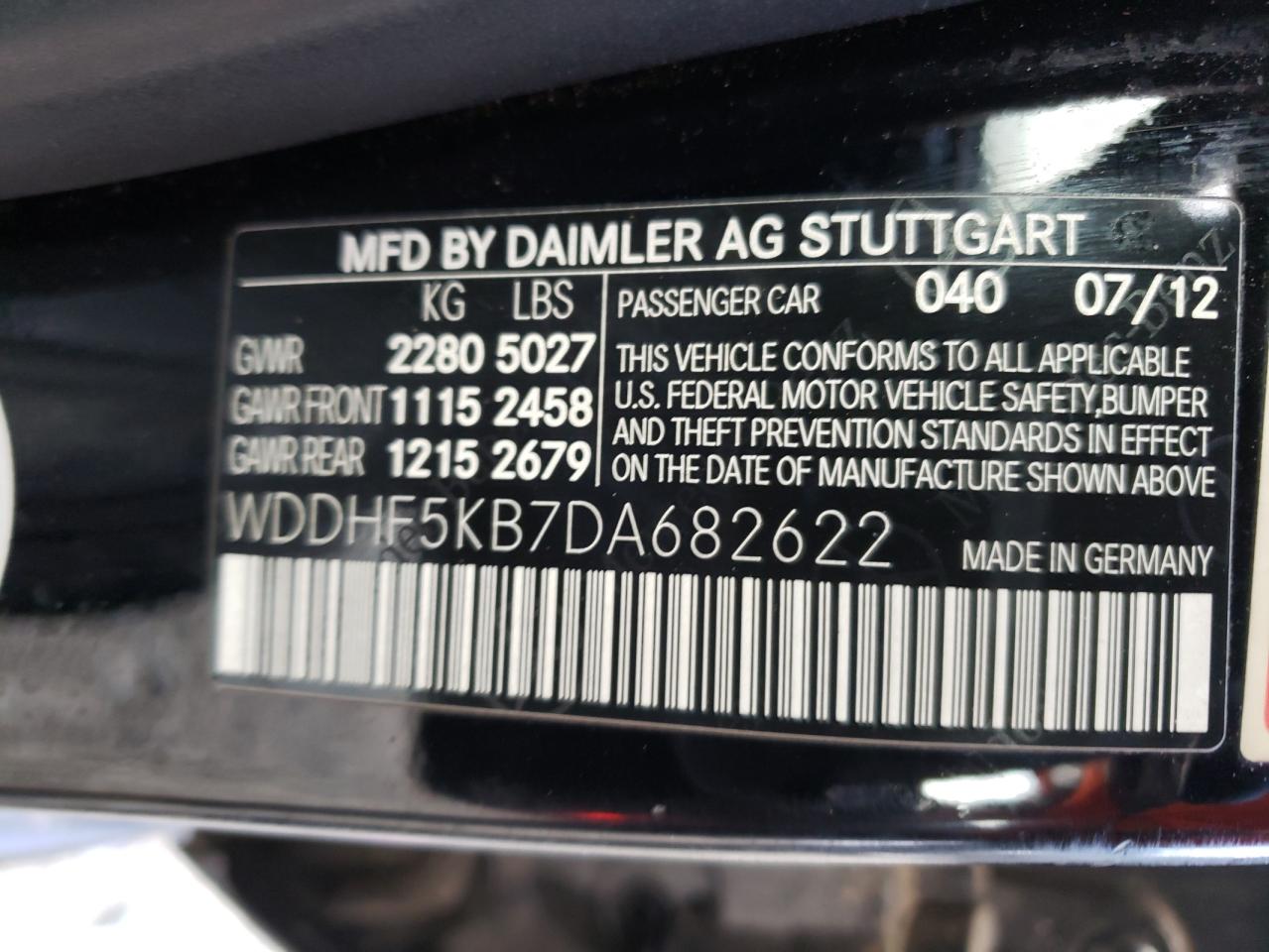 Photo 10 from auction – 2013 MERCEDES-BENZ E 350 with VIN WDDHF5KB7DA682622