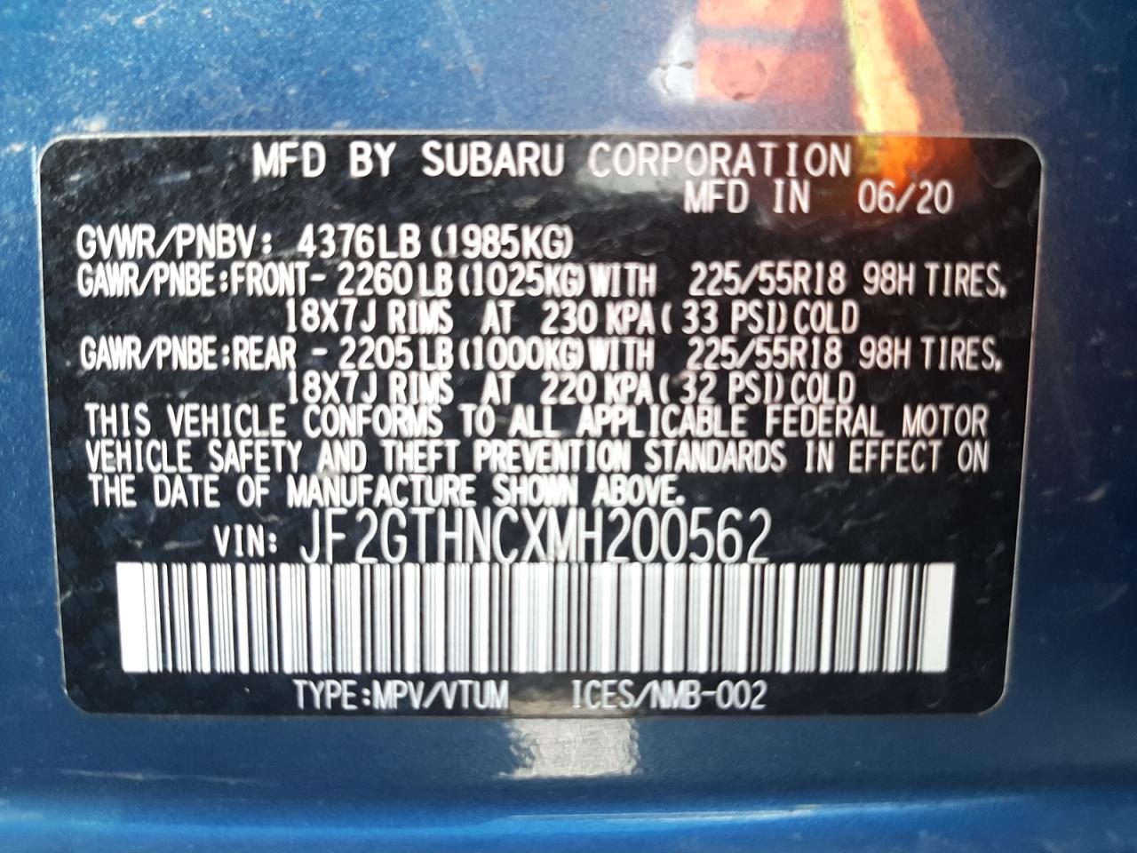 Photo 10 from auction – 2021 SUBARU CROSSTREK with VIN JF2GTHNCXMH200562